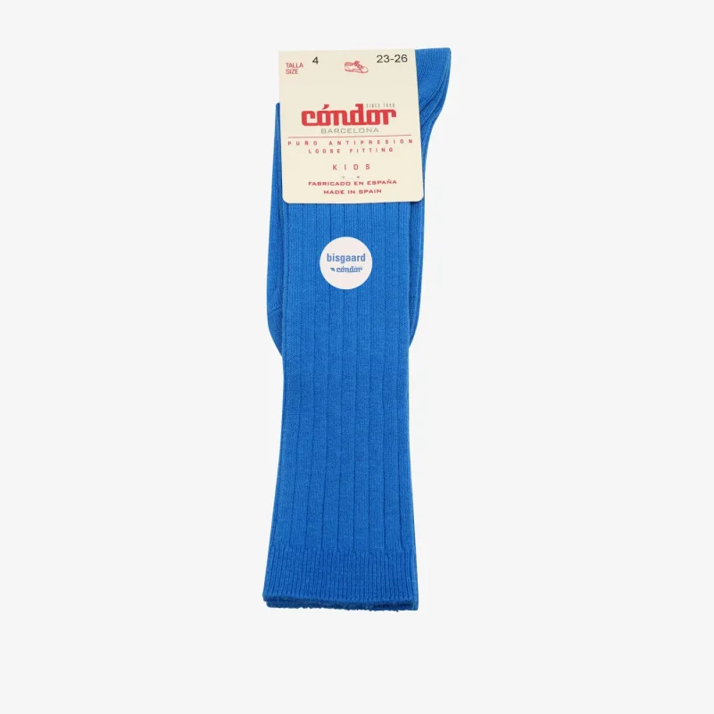 bisgaard x c ndor electric blue cotton knee high ribbed socks