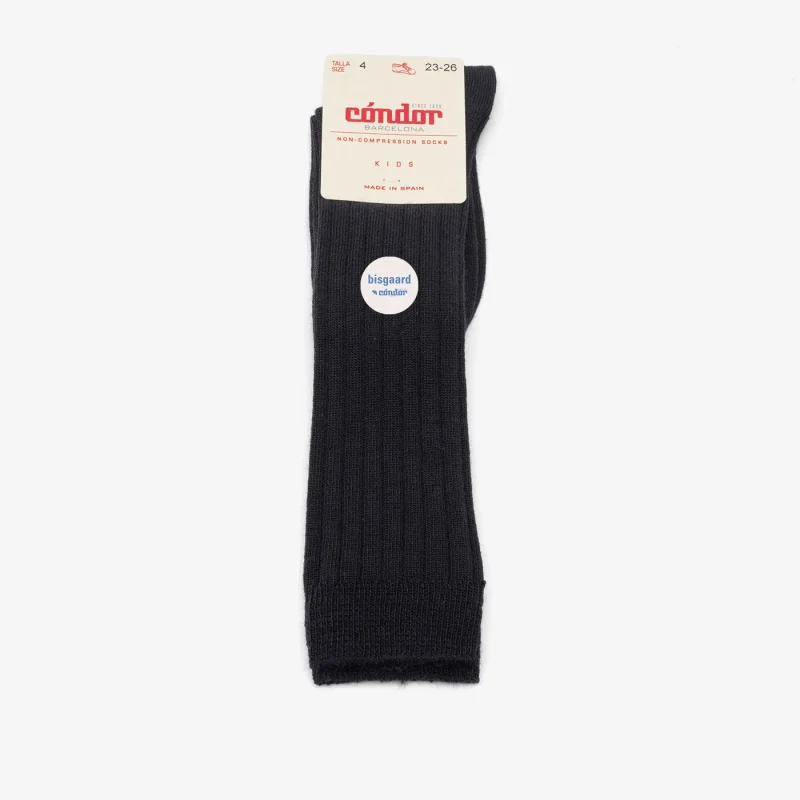 bisgaard x c ndor merino wool rib knee high socks dark blue