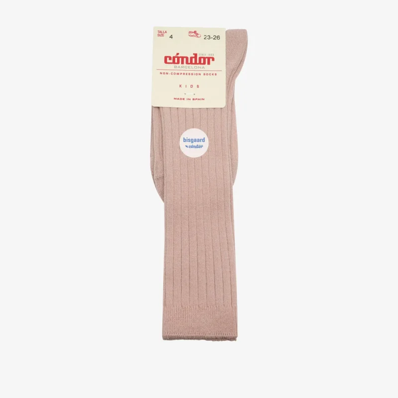 bisgaard x c ndor soft cotton ribbed knee high socks in rosa